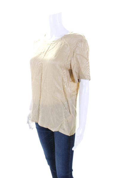 Escada Womens Short Sleeve Wood Grain Jacquard Top Blouse Beige Silk Size IT 34