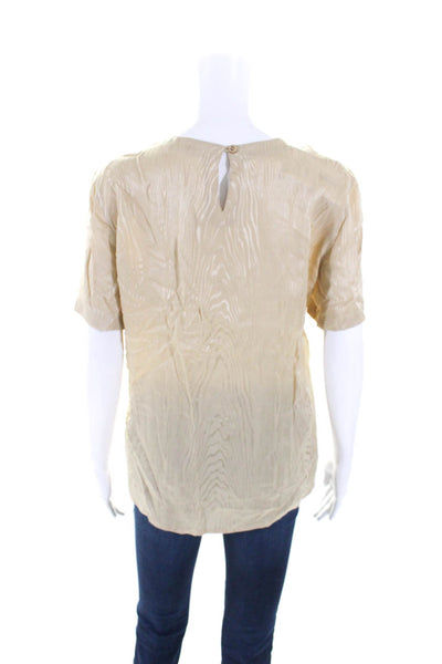 Escada Womens Short Sleeve Wood Grain Jacquard Top Blouse Beige Silk Size IT 34