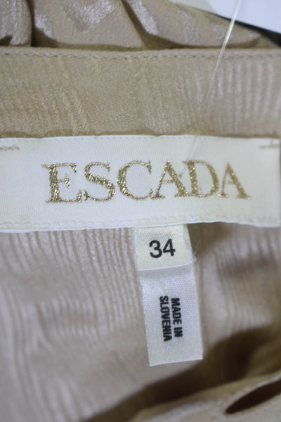 Escada Womens Short Sleeve Wood Grain Jacquard Top Blouse Beige Silk Size IT 34