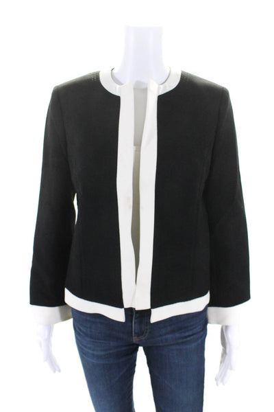 Tory Burch Womens Contrast Woven Open Front Jacket Black White Size 6