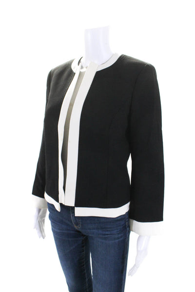 Tory Burch Womens Contrast Woven Open Front Jacket Black White Size 6