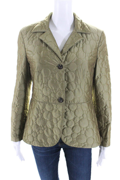 Feraud Womens Quilted Satin Button Up Blazer Jacket Olive Size 6