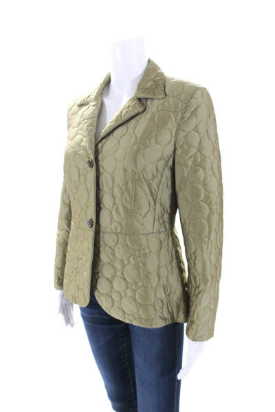 Feraud Womens Quilted Satin Button Up Blazer Jacket Olive Size 6