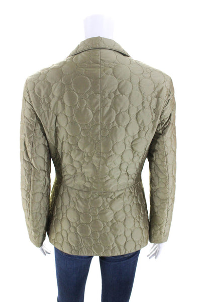 Feraud Womens Quilted Satin Button Up Blazer Jacket Olive Size 6