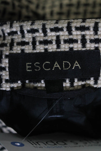 Escada Womens Faux Leather Trim Tweed Hook & Eye Jacket Black Beige Size IT 38