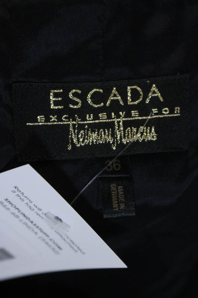 Escada Womens Satin Trim Full Zip Crew Neck Jacket Black Wool Size IT 36