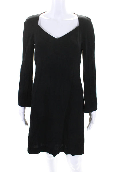 Escada Womens Long Sleeve Crepe V Neck Sheath Dress Black Size IT 36