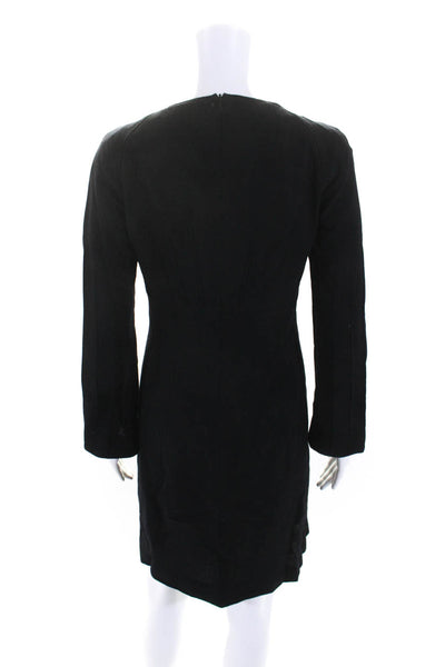 Escada Womens Long Sleeve Crepe V Neck Sheath Dress Black Size IT 36