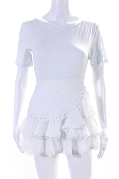 Charo Ruiz Womens Elastic Waistband Tiered Mini A Line Skirt White Size XS