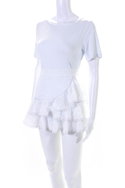 Charo Ruiz Womens Elastic Waistband Tiered Mini A Line Skirt White Size XS