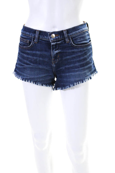 L Agence Womens Zipper Fly Mid Rise Fringe Jean Shorts Blue Denim Size 24