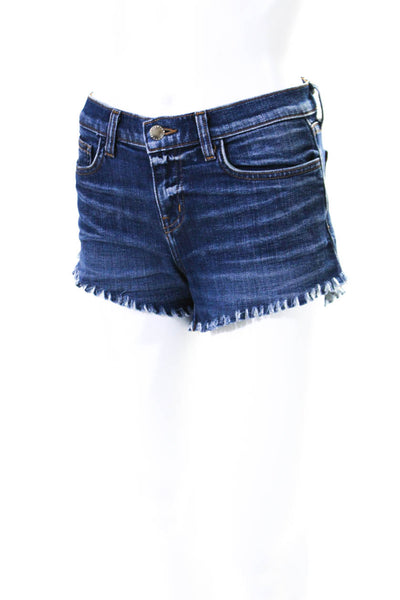 L Agence Womens Zipper Fly Mid Rise Fringe Jean Shorts Blue Denim Size 24