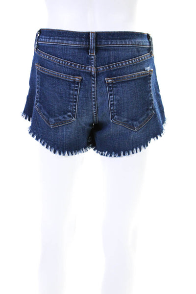 L Agence Womens Zipper Fly Mid Rise Fringe Jean Shorts Blue Denim Size 24