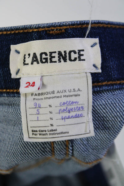 L Agence Womens Zipper Fly Mid Rise Fringe Jean Shorts Blue Denim Size 24