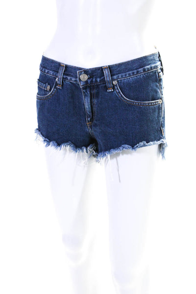 Rag & Bone Jean Womens Zipper Fly Fringe Denim Short Shorts Blue Size 24