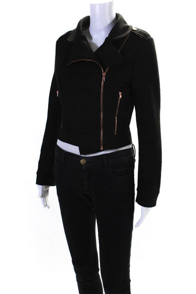 MINKPINK Womens Front Zip Collared Knit Jacket Black Size Extra Small