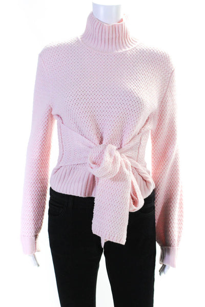 Toccin Womens Chunky Knit Wrap Waist Turtleneck Crop Sweater Pink Size Small