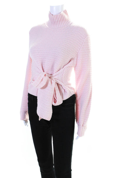 Toccin Womens Chunky Knit Wrap Waist Turtleneck Crop Sweater Pink Size Small