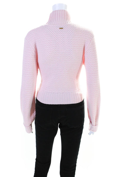 Toccin Womens Chunky Knit Wrap Waist Turtleneck Crop Sweater Pink Size Small