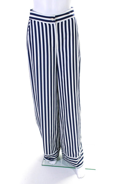 Toccin Womens Mid Rise Striped Wide Leg Pants Blue White Size 4