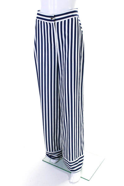 Toccin Womens Mid Rise Striped Wide Leg Pants Blue White Size 4