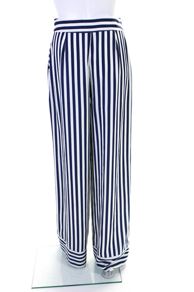 Toccin Womens Mid Rise Striped Wide Leg Pants Blue White Size 4