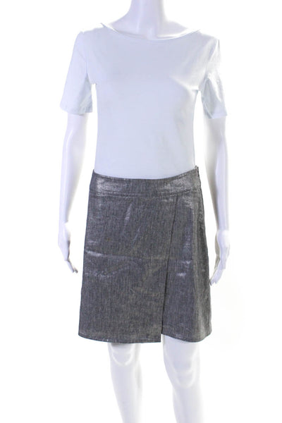 Eileen Fisher Womens Silver Linen Side Zip Mini Lined A-Line Skirt Size XS