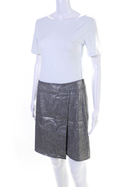 Eileen Fisher Womens Silver Linen Side Zip Mini Lined A-Line Skirt Size XS