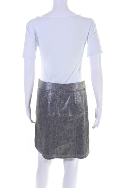 Eileen Fisher Womens Silver Linen Side Zip Mini Lined A-Line Skirt Size XS