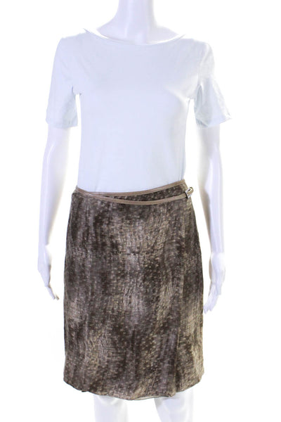 Armani Collezioni Womens Brown Printed Knee Length Belted Wrap Skirt Size 6