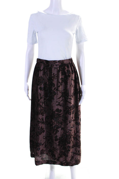 Breckenridge Womens Brown Velvet Floral Print Lined Midi A-line Skirt Size S