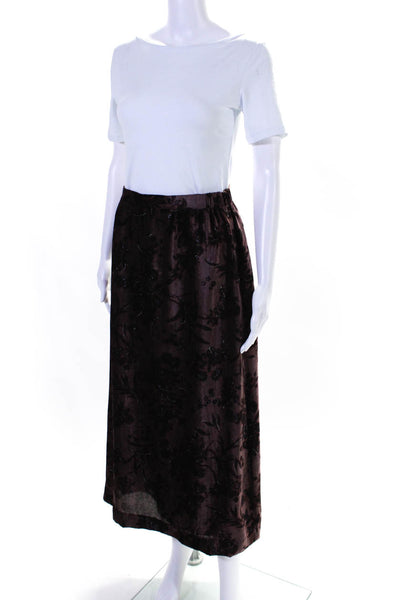 Breckenridge Womens Brown Velvet Floral Print Lined Midi A-line Skirt Size S