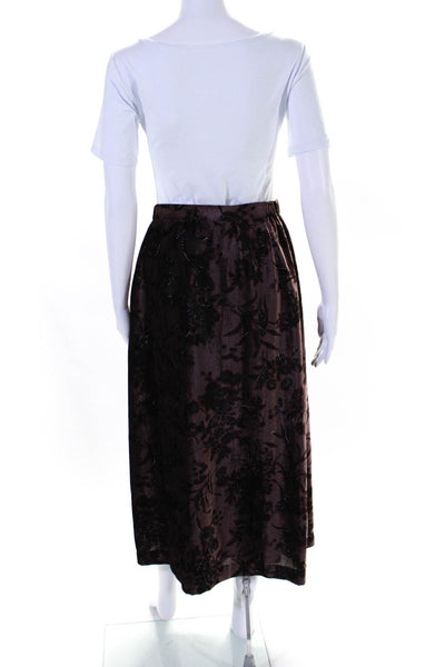 Breckenridge Womens Brown Velvet Floral Print Lined Midi A-line Skirt Size S