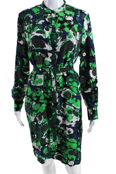 Bottega Veneta Womens Silk Abstract Print Belted Dress Blue Green Size EUR 42