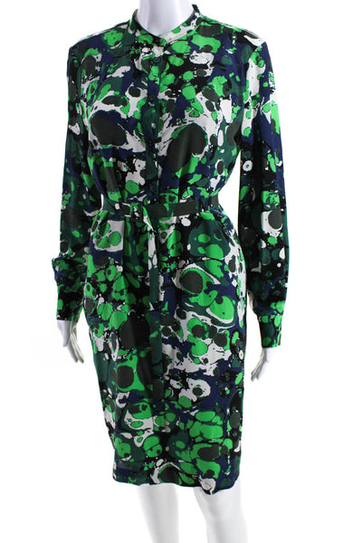 Bottega Veneta Womens Silk Abstract Print Belted Dress Blue Green Size EUR 42