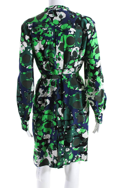 Bottega Veneta Womens Silk Abstract Print Belted Dress Blue Green Size EUR 42