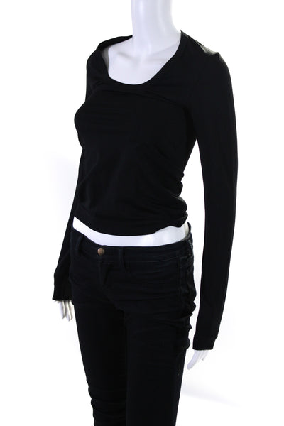 Helmut Lang Womens Long Sleeve Scoop Neck Knit Stretch Shirt Black Size XS/S