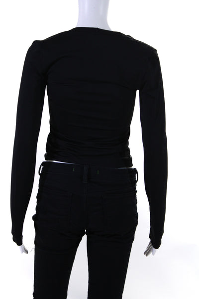 Helmut Lang Womens Long Sleeve Scoop Neck Knit Stretch Shirt Black Size XS/S