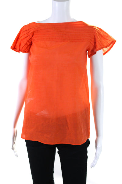 Theory Womens Short Sleeve Boat Neck Blouse Orange Cotton Size Small