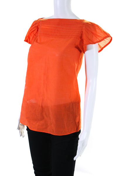 Theory Womens Short Sleeve Boat Neck Blouse Orange Cotton Size Small