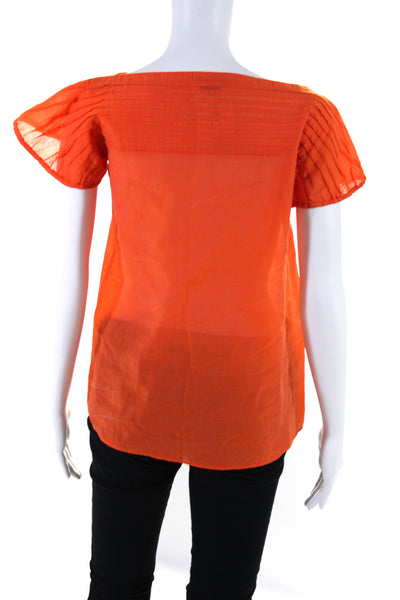 Theory Womens Short Sleeve Boat Neck Blouse Orange Cotton Size Small