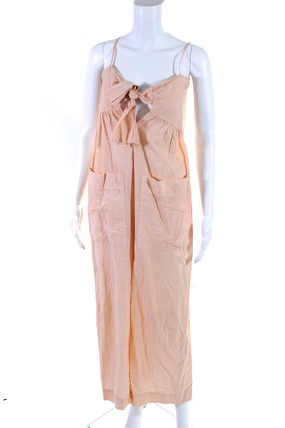 Toit Volant Womens Cotton Bow Tied Zip Cut-Out Sleeveless Jumpsuit Pink Size XS