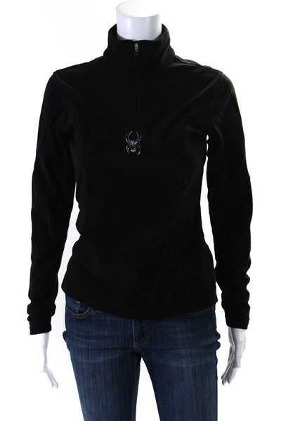 Spyder Womens Rhinestone Spider Fleece Quarter Zip Pullover Jacket Black Size 6