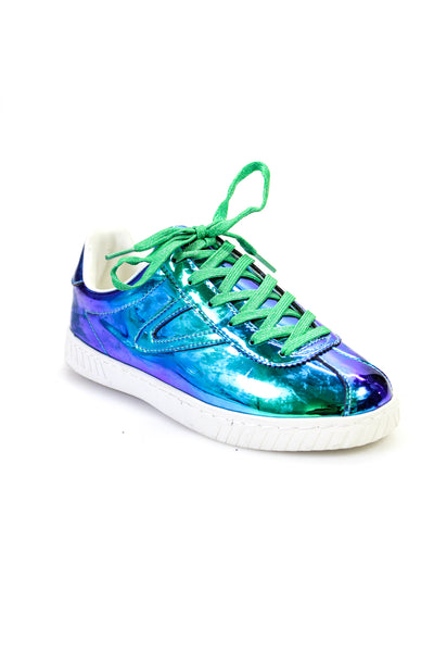 Tretorn Womens Holographic Chrome Metallic Low Top Sneakers Blue Green Size 6