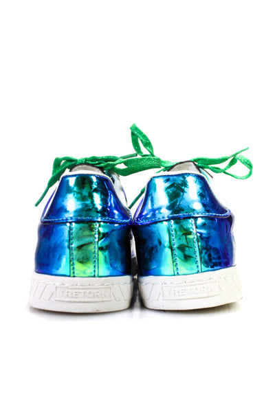 Tretorn Womens Holographic Chrome Metallic Low Top Sneakers Blue Green Size 6