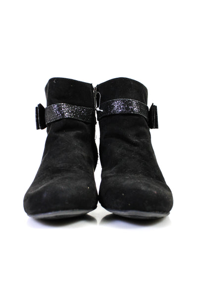 Nina Womens Glitter Bow Mid Heel Ankle Boots Black Suede Size 4