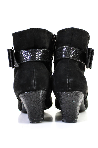 Nina Womens Glitter Bow Mid Heel Ankle Boots Black Suede Size 4