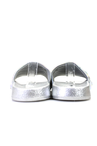 Nina Womens Scalloped Chrome Holographic Slides Sandals Silver Size 5