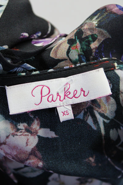 Parker Womens Off Shoulder Floral Ruffle Long Sleeve Top Blouse Black Multi XS