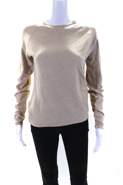 J. Mclaughlin Womens Button Sleeve Crew Neck Sweater Beige Size Small